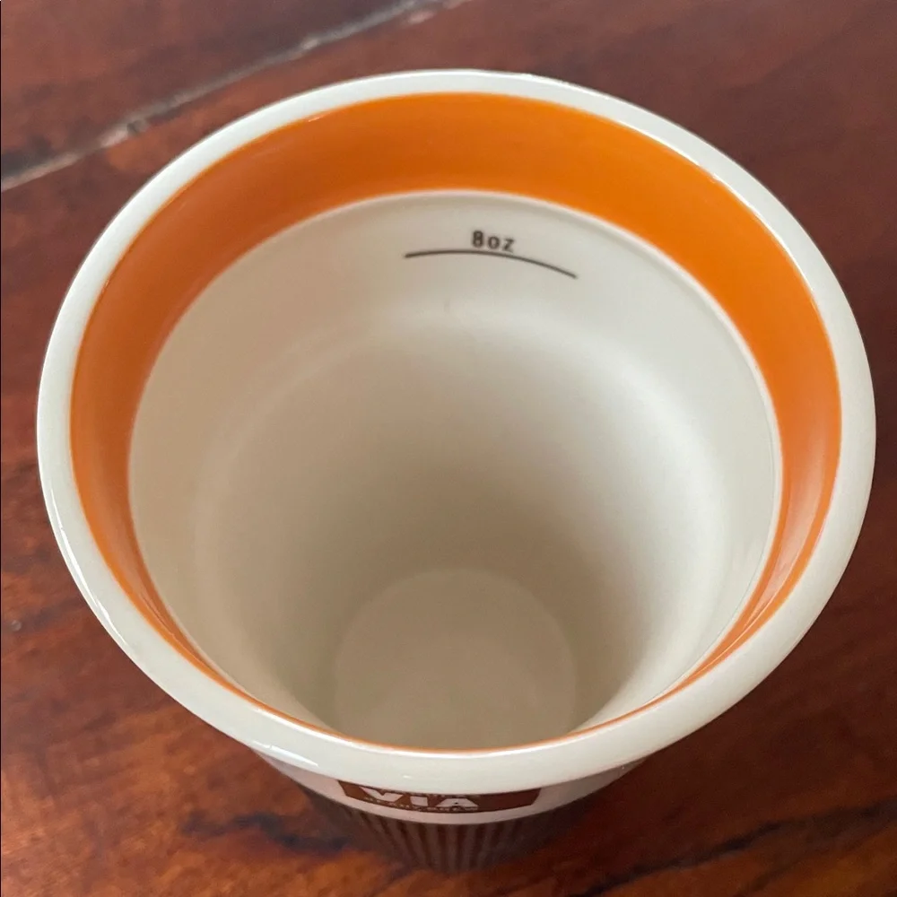 Starbucks VIA 2011 White-Orange Rubber Grip 8-oz Travel Tumbler *NO LID*